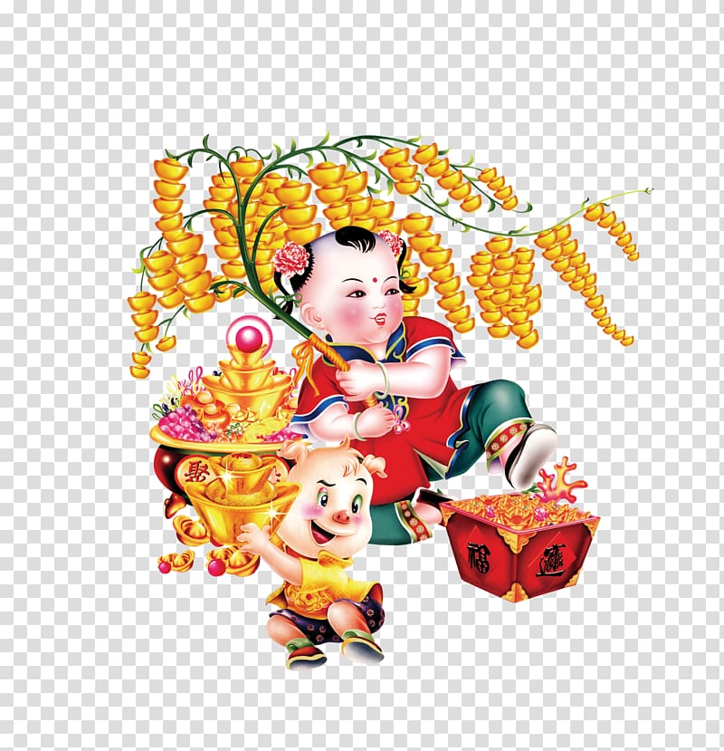 Sudhana Caishen New Year Chinese New Year, Cash cow boy transparent background PNG clipart