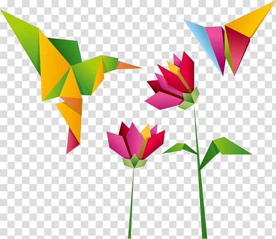 purple flower , Crane Hummingbird Origami, origami bird flower transparent background PNG clipart