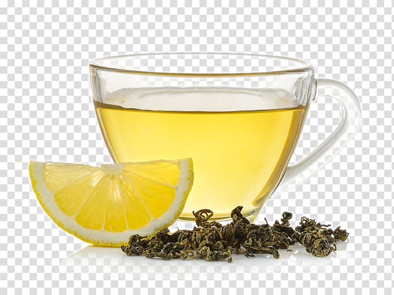Green tea Citron Food Lemon, Lemon slices and tea in the back of lemonade transparent background PNG clipart