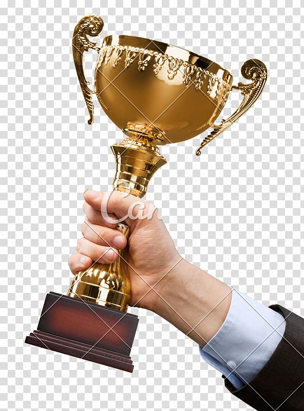 Trophy Gold medal Award Competition, hand holding transparent background PNG clipart