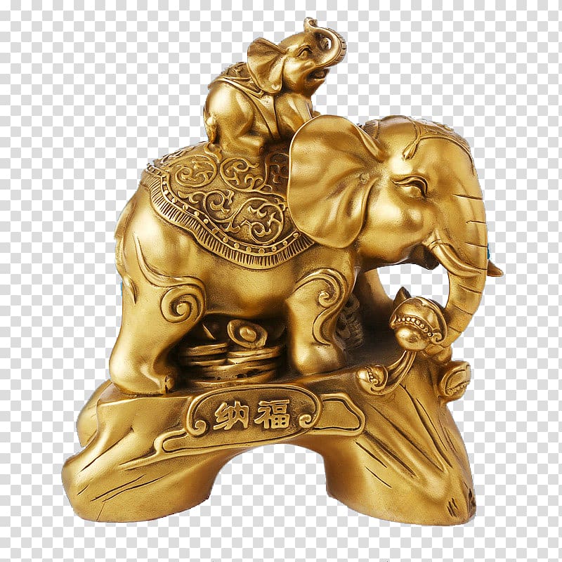 Statue Elephant Brass Copper Sculpture, Golden Elephant for Decoration transparent background PNG clipart