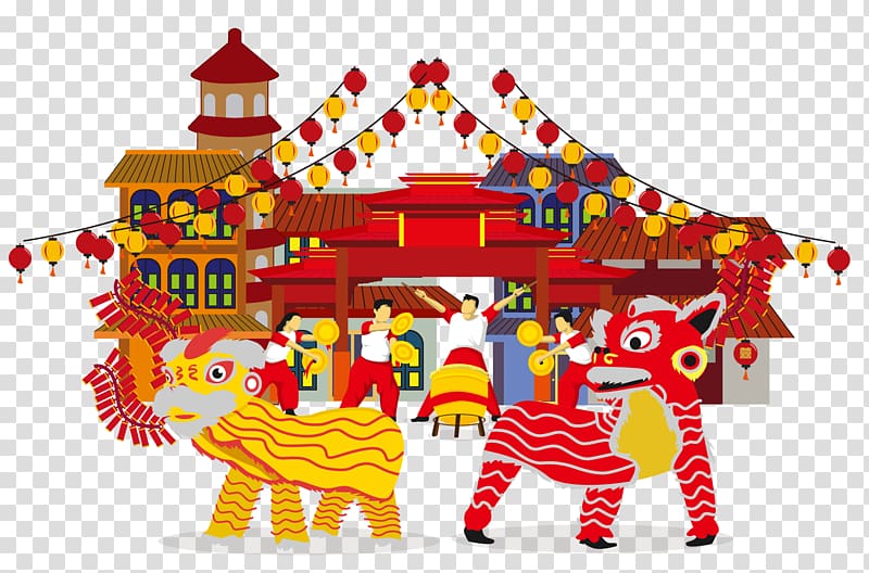 Lion dance Lantern Festival Chinese New Year Cartoon, Chinese lion dance will transparent background PNG clipart