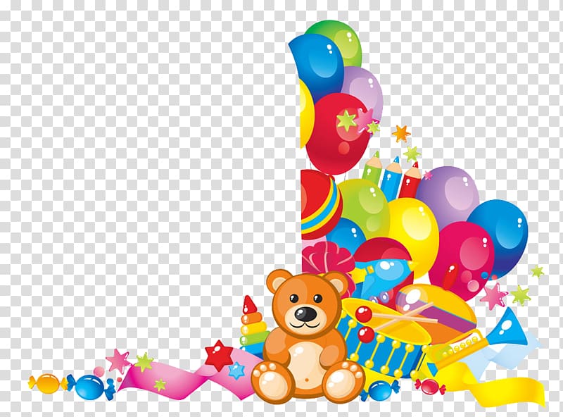 Toy frame Illustration, Cartoon teddy bear with balloons transparent background PNG clipart