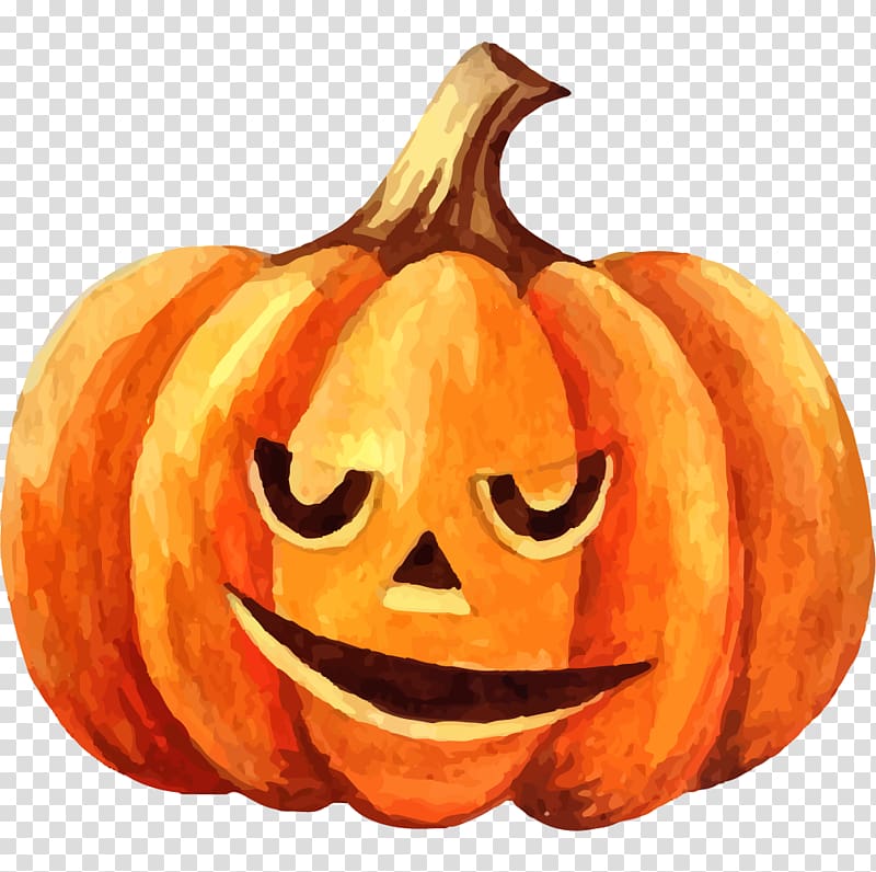 cartoon hand painted watercolor halloween pumpkin transparent background PNG clipart