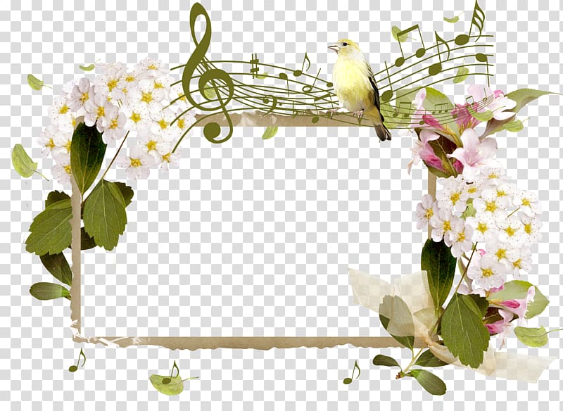 flowers and birds border , Musical note montage, Flower Border transparent background PNG clipart