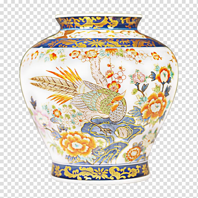 Vase Ceramic Craft, Ceramic printing peony golden chicken vase transparent background PNG clipart