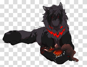 anime black and red wolf with wings