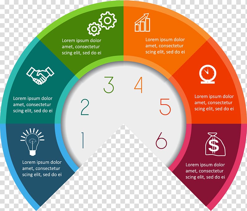 multicolored lorem ipsum dolor amet , Infographic Semicircle Illustration, Business Information flow diagram transparent background PNG clipart