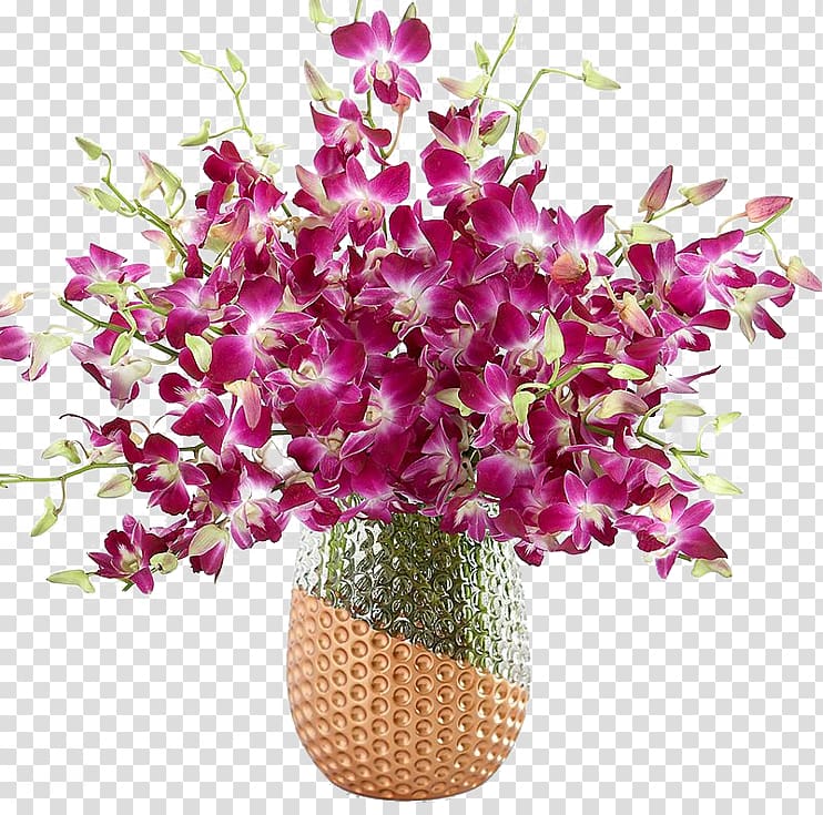 Dendrobium Orchids Flower Plant stem, Exquisite vase mounted Dendrobium flower bouquet transparent background PNG clipart