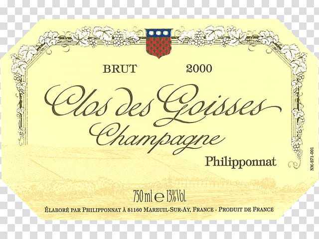 Clos des Gaisses champagne brand, Philipponnat Clos Des Goisses Brut 2000 Label transparent background PNG clipart