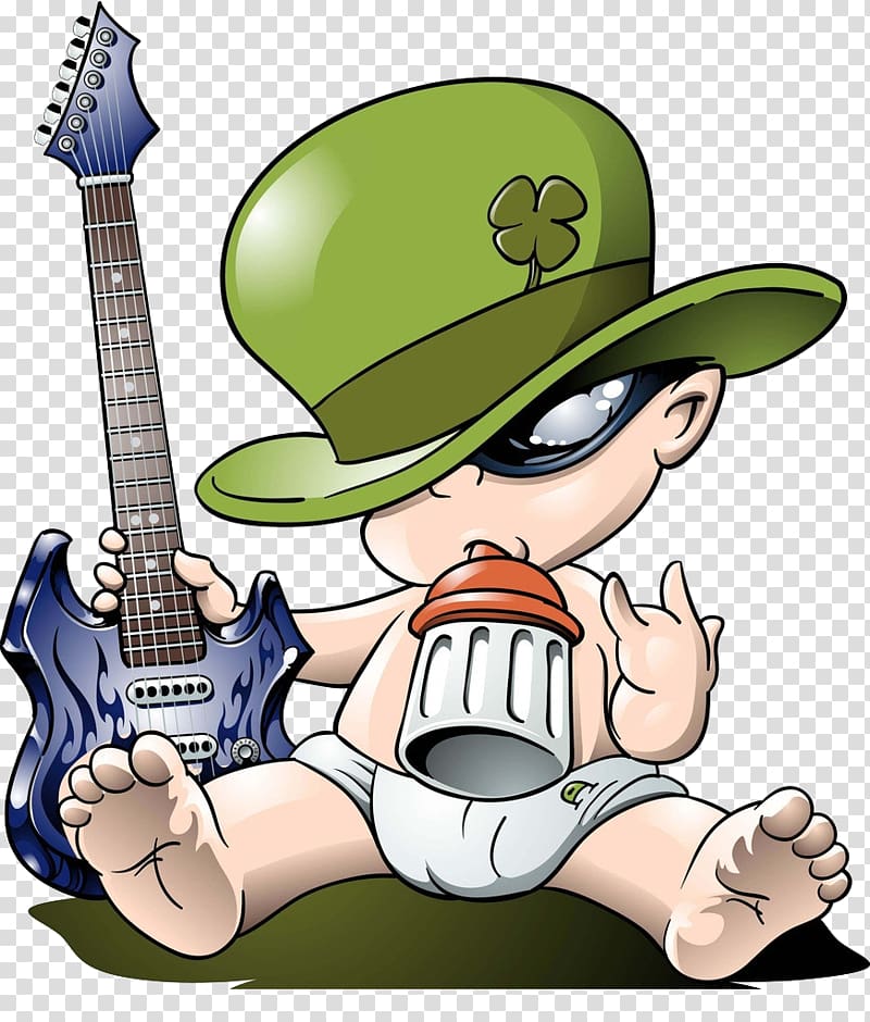 boy wearing green hat holding guitar , Diaper Infant bodysuit , guitar transparent background PNG clipart