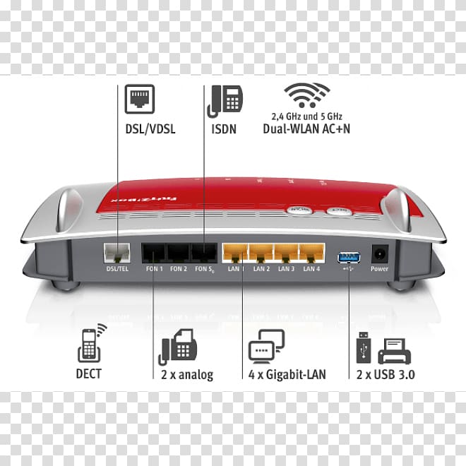 AVM Fritz!Box 7490 AVM GmbH DSL modem, others transparent background PNG clipart