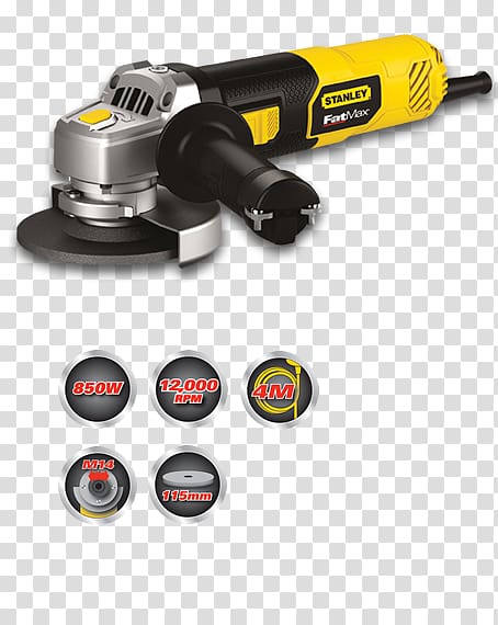 Angle grinder Stanley FatMax Stanley Hand Tools Stanley Black & Decker Grinding machine, Angle Grinder transparent background PNG clipart