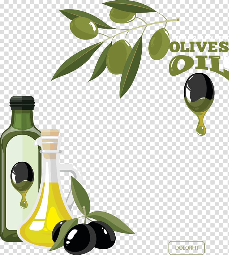 Olive oil Bottle, green olives gourmet transparent background PNG clipart