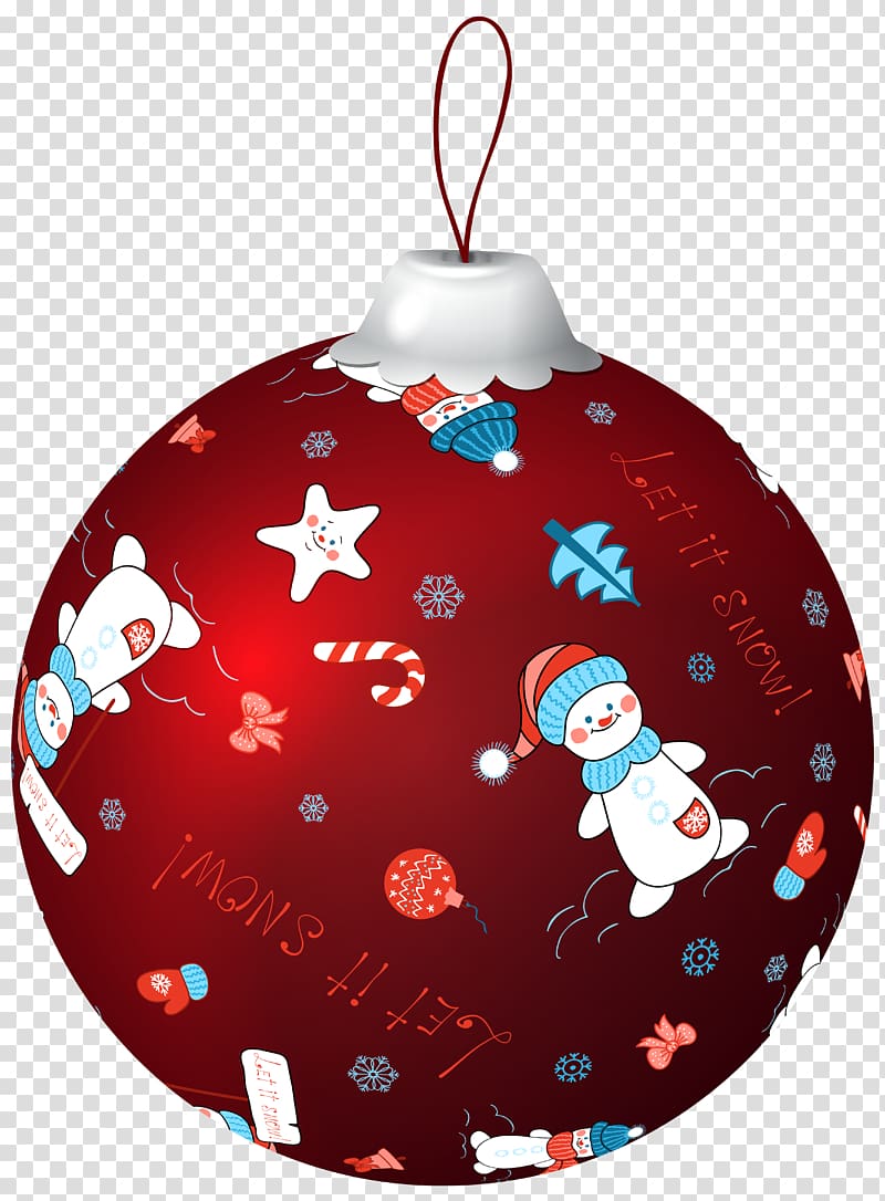 red and white christmas bauble, Red Christmas Ball with Snowman transparent background PNG clipart