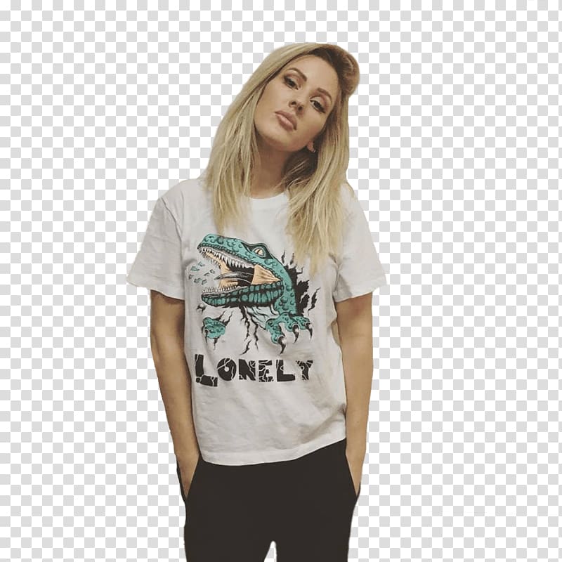 woman in white crew-neck shirt and black pants, Ellie Goulding Lonely transparent background PNG clipart