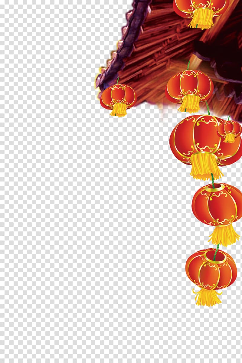 red paper lanterns , Poster New Years Day Chinese New Year, Chinese New Year lantern under the eaves transparent background PNG clipart