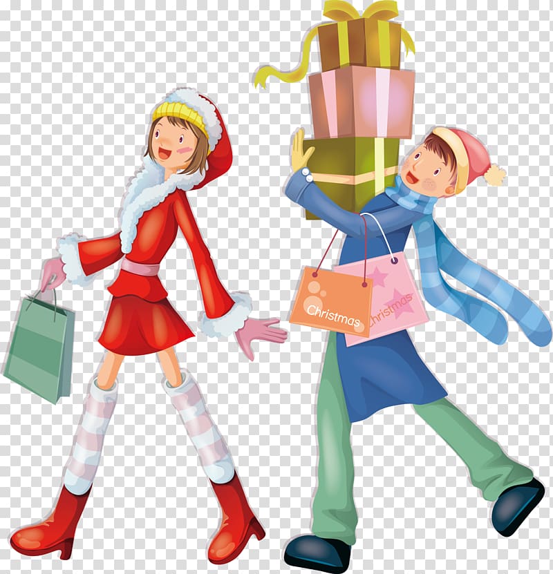 Christmas Significant other Illustration, Shopping couple transparent background PNG clipart