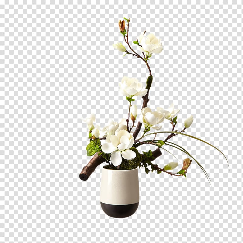 white flowers in white ceramic vase, Flower bouquet Floral design Magnolia, Brandy floral art transparent background PNG clipart