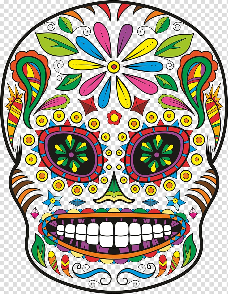 Calavera Day of the Dead Skull Sticker Decal, sugar skulls transparent background PNG clipart