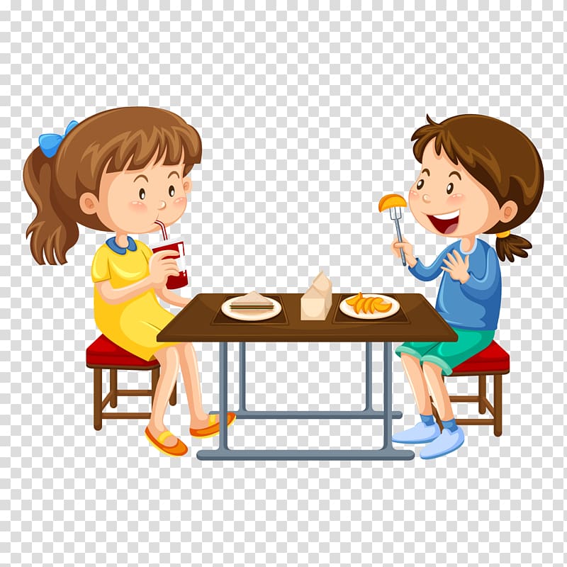 two girl eating illustration, Cafeteria , eat breakfast transparent background PNG clipart