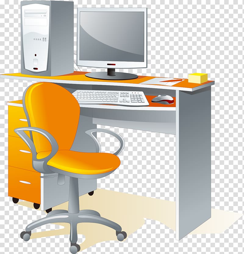 Office supplies Stationery Furniture, Computer tables and chairs elements transparent background PNG clipart