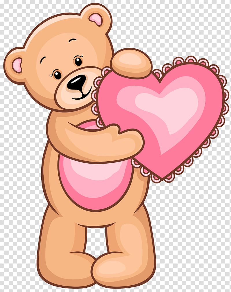 brown bear holding heart illustration, Teddy bear Heart , Teddy Bear with Pink Heart transparent background PNG clipart