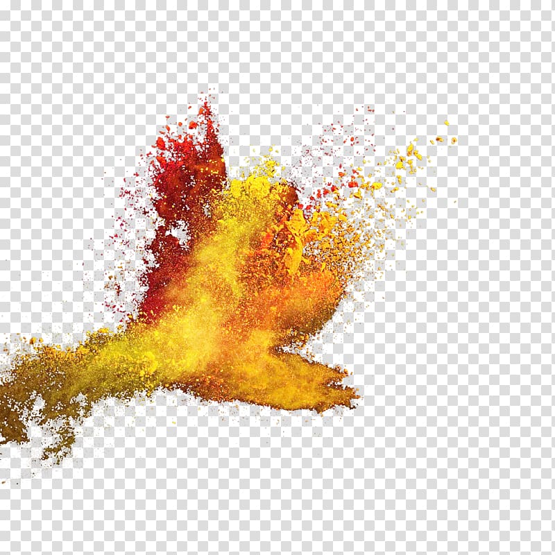 orange and yellow powder illustration, Poster Illustration, Pour the splash of yellow red powder transparent background PNG clipart