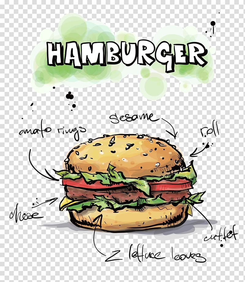 Hamburger illustration, Hamburger Hot dog Cheeseburger Fast food Chicken sandwich, Burger poster transparent background PNG clipart