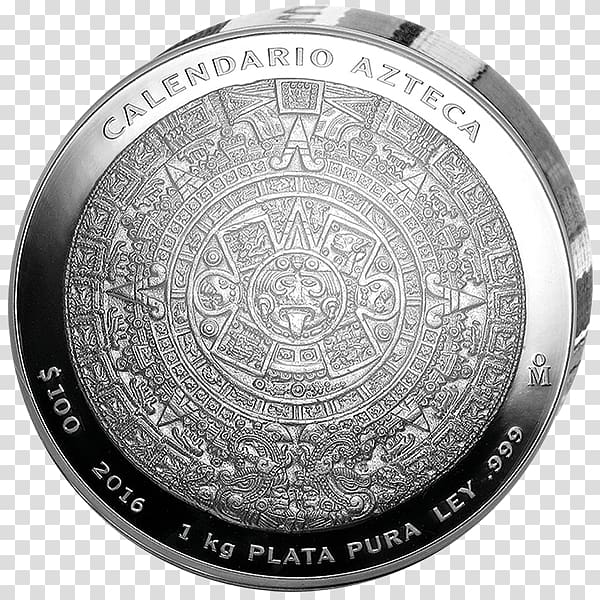Aztec calendar stone Mexico Silver Coin, silver transparent background PNG clipart