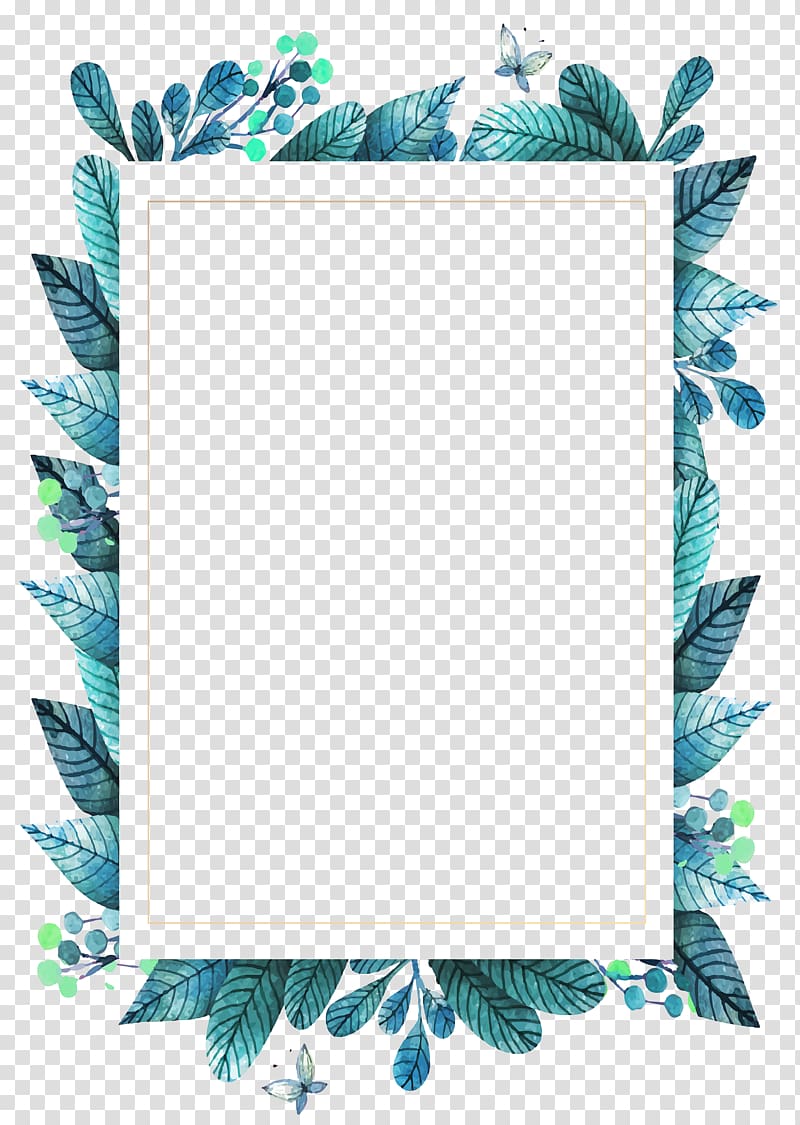 rectangular blue and green leaves frame , Leaf frame Green, green leaves transparent background PNG clipart