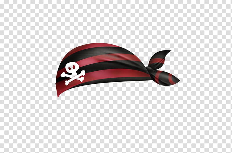 red and black stripe crossbones skull graphic bandanna illustration, Hat Headscarf Piracy, Pirate hat stripes transparent background PNG clipart