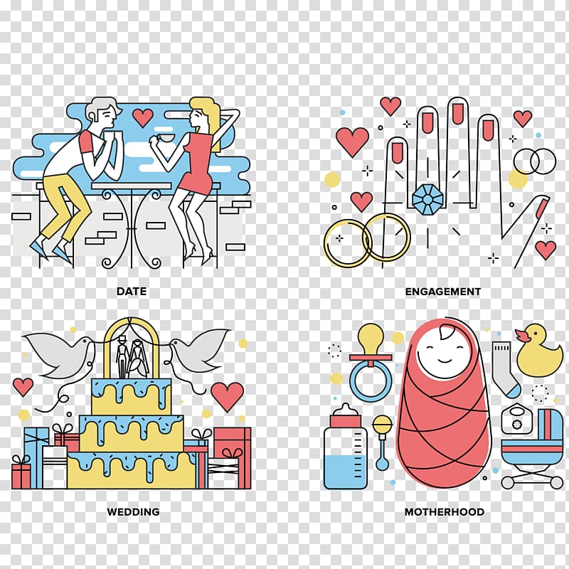 Line Illustration, New couple cake and baby transparent background PNG clipart