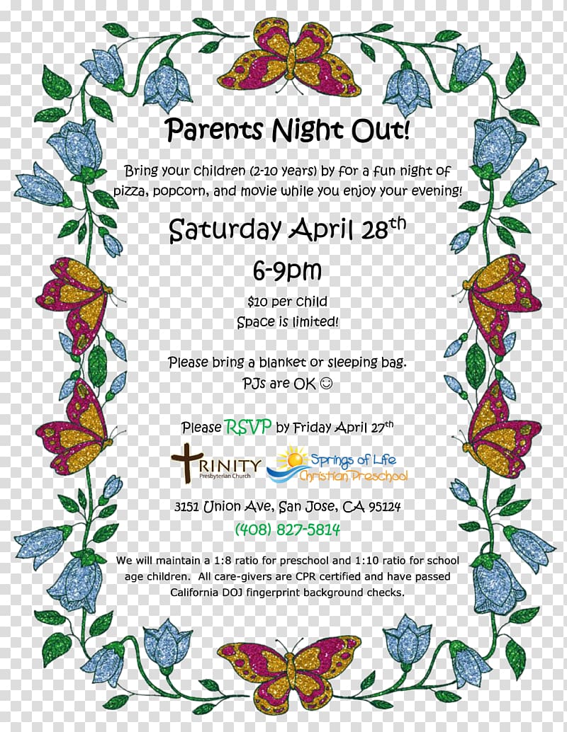 Worship at 5:00 p.m. Illustration Trinity Baptist Church, parents night out transparent background PNG clipart