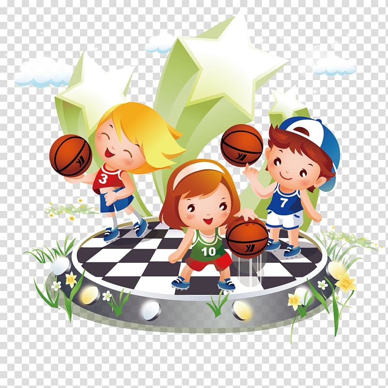 Basketball Sport Child Illustration, Children\'s cartoon basketball material transparent background PNG clipart