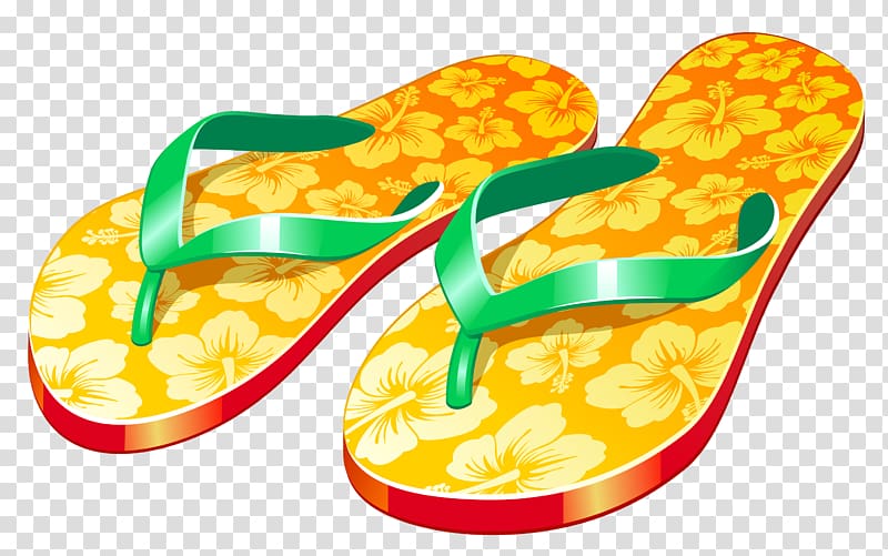 pair of yellow-and-orange floral flip-flops illustration, Flip-flops Sandal Slipper Shoe, Yellow Beach Flip Flops Clipar transparent background PNG clipart