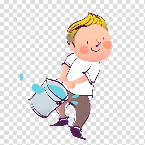 Cartoon Child Illustration, Carrying water transparent background PNG clipart