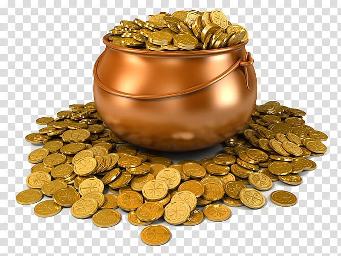 Gold coin , gold pot transparent background PNG clipart