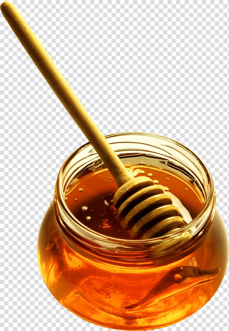 honey dipper in clear glass jar filled with honey, Tea Liqueur Honey Bee Cinnamon, honey transparent background PNG clipart