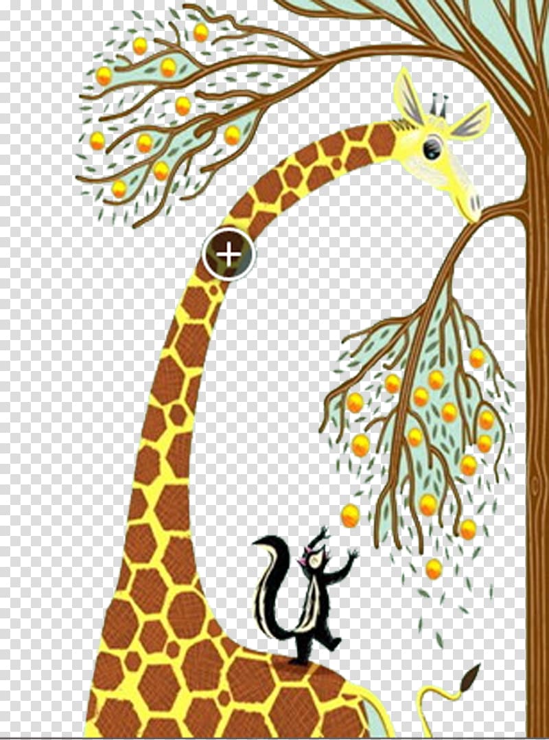 Cartoon Reversal film Cuteness Child, Giraffe and fruit trees transparent background PNG clipart