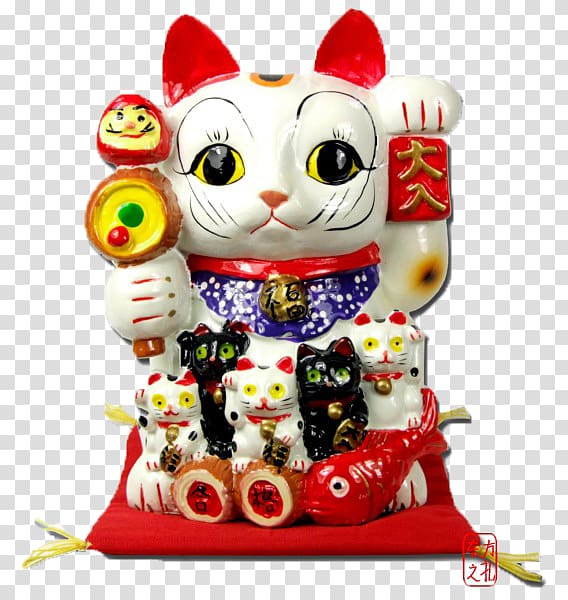 Cat Maneki-neko Luck Ceramic Daruma doll, Cat transparent background PNG clipart