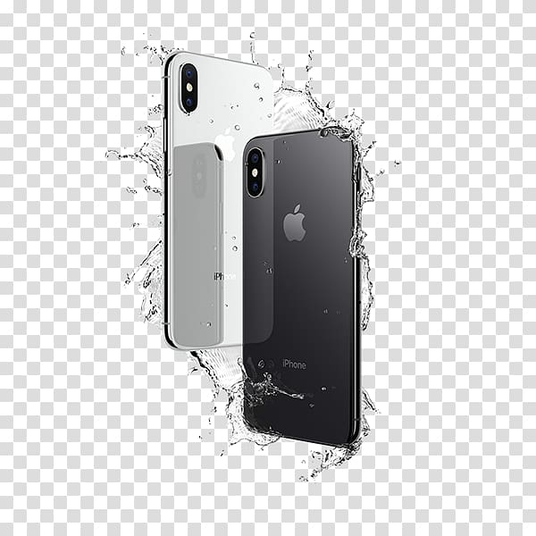 two iPhone X's, iPhone 4 iPhone 8 iPhone 7 iPhone 6S Apple Watch Series 3, iPhone,X special effects of water on the back transparent background PNG clipart