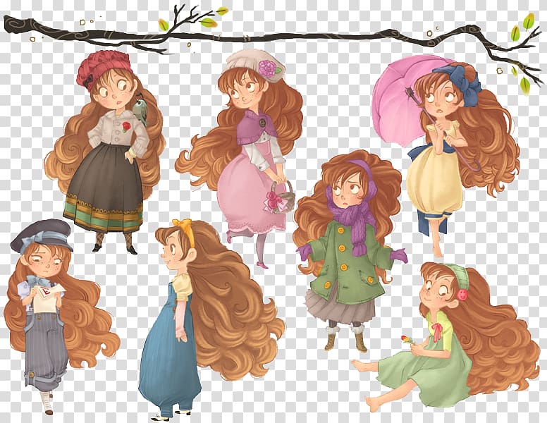 Cartoon Drawing Illustration, Little girl with long hair transparent background PNG clipart