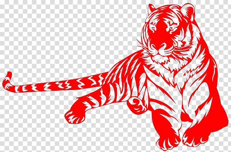 Tiger Chinese zodiac Rat Snake, Red paper-cut tiger transparent background PNG clipart