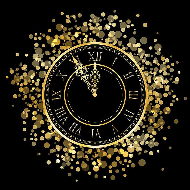 gold-colored analog clock digital illustration, New Years Eve Countdown Clock, Golden dream clock transparent background PNG clipart