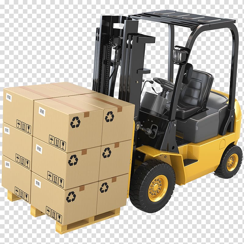 boxes on forklift, Forklift Warehouse Pedestrian Loader Loading dock, logistics transparent background PNG clipart