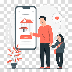 illustration, Select house, device, house, online, app, property, decision, family transparent background PNG clipart thumbnail