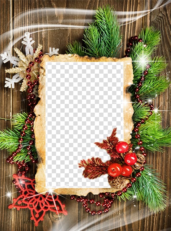christmas style pine wood frame transparent background PNG clipart