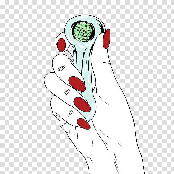 Cannabis smoking Drawing Medical cannabis, Hand holding a bottle of red nail screwdriver transparent background PNG clipart