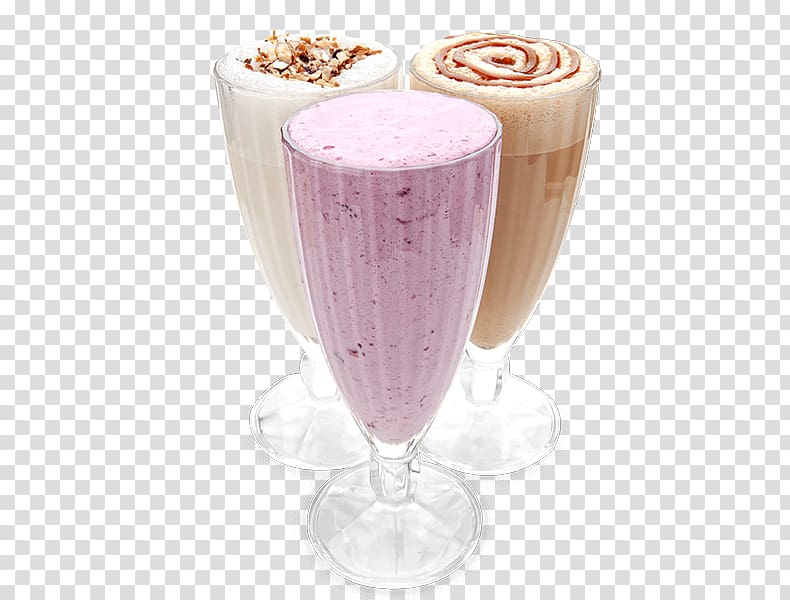 three clear glass long-stem cups, Ice cream Milkshake Smoothie Falooda, Milkshake transparent background PNG clipart
